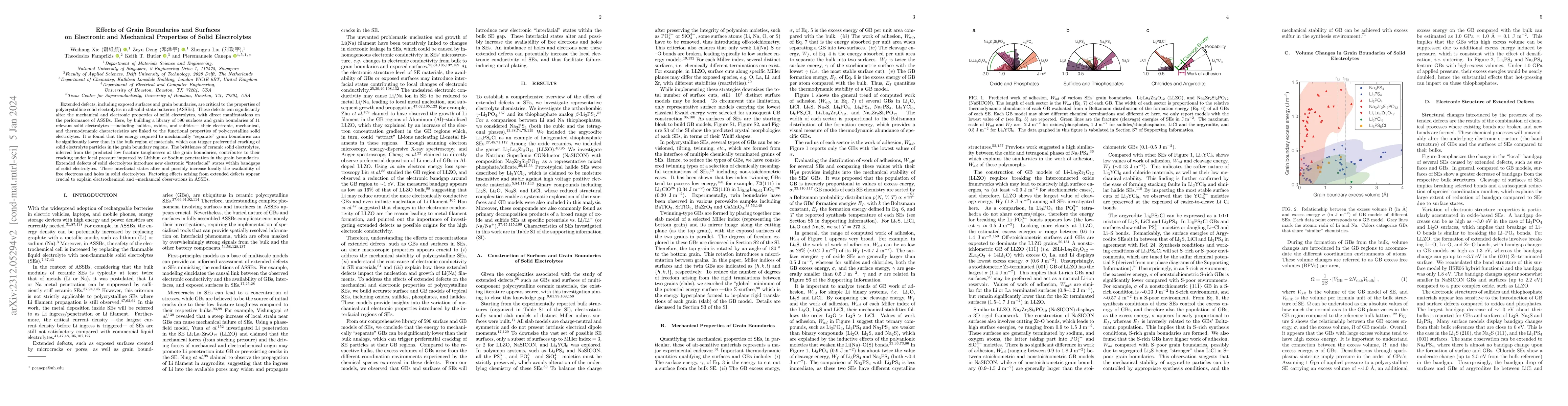 Thumbnail for Effects of Grain Boundaries and Surfaces on Electronic and Mechanical
  Properties of Solid Electrolytes