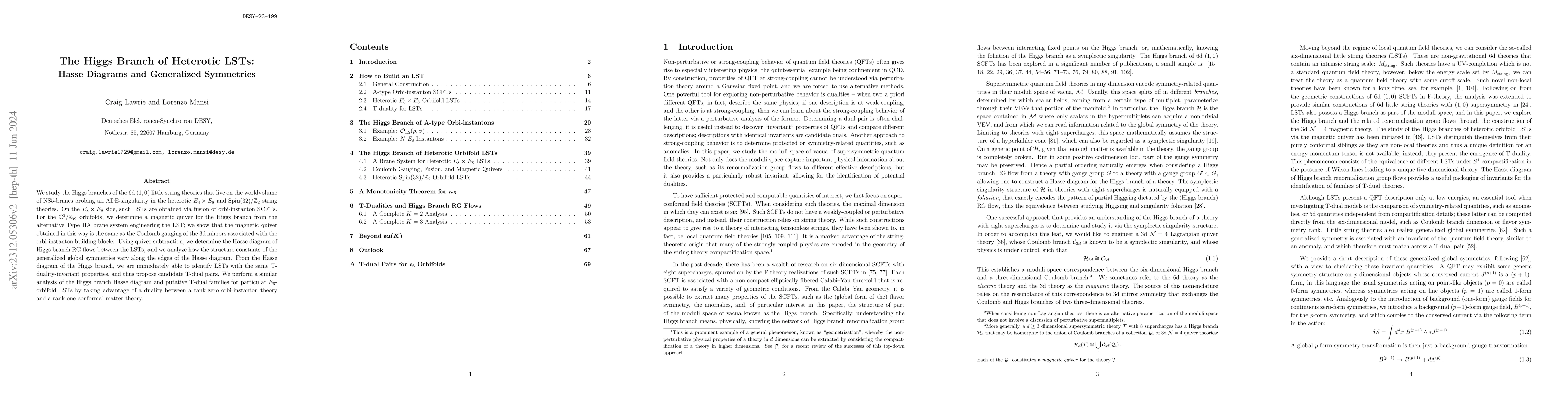 Thumbnail for The Higgs Branch of Heterotic LSTs: Hasse Diagrams and Generalized
  Symmetries