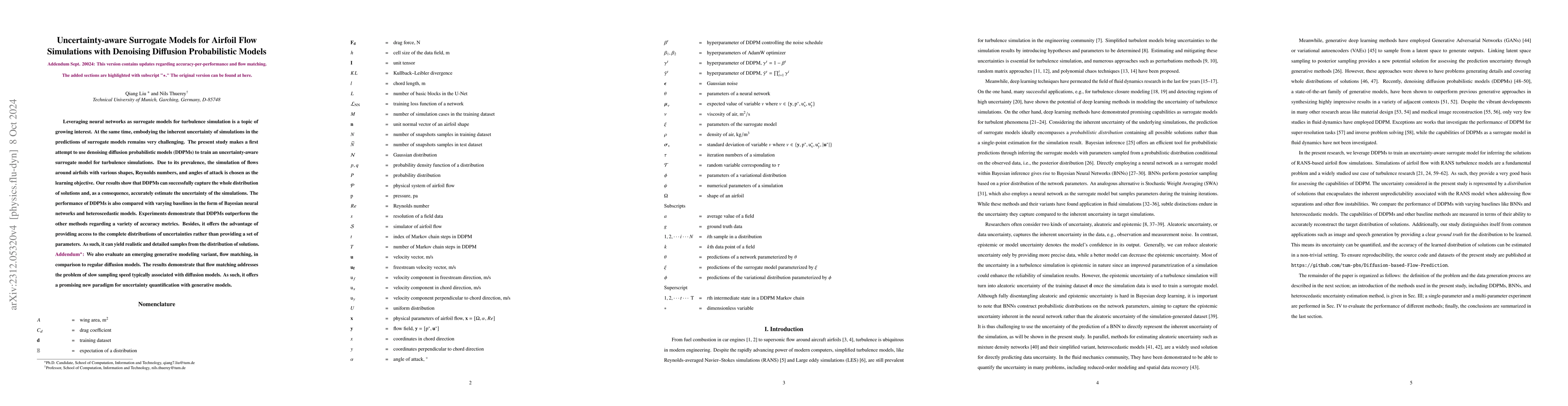 Thumbnail for Uncertainty-aware Surrogate Models for Airfoil Flow Simulations with
  Denoising Diffusion Probabilistic Models