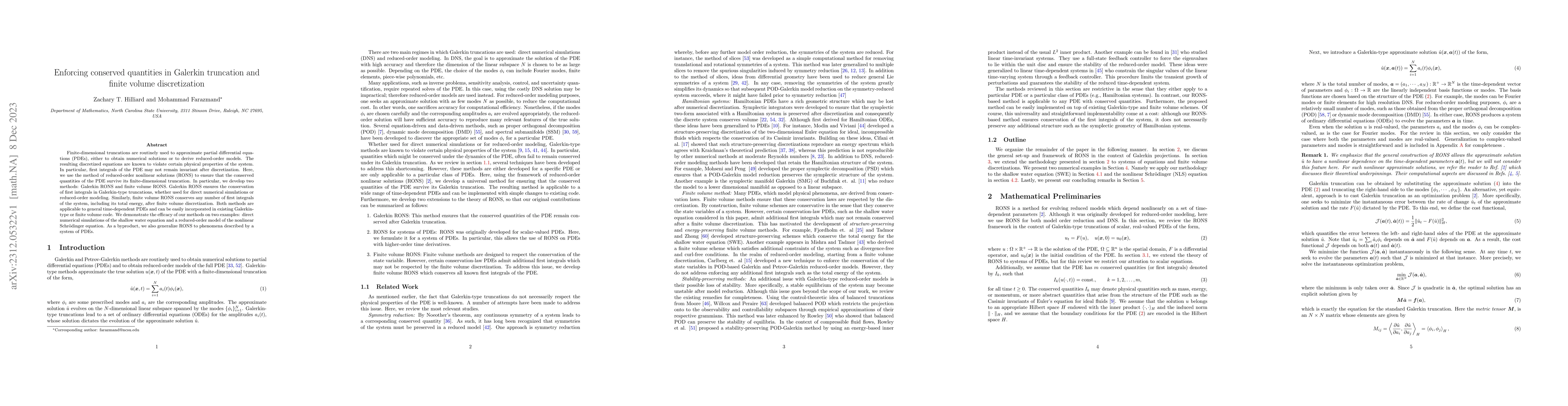 Thumbnail for Enforcing conserved quantities in Galerkin truncation and finite volume
  discretization