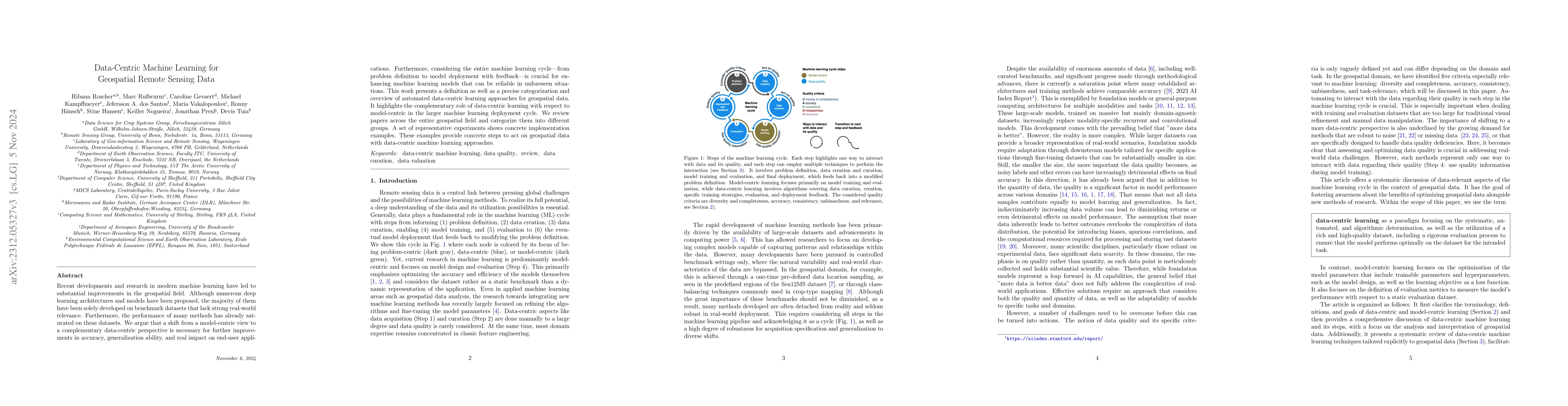 Thumbnail for Better, Not Just More: Data-Centric Machine Learning for Earth
  Observation