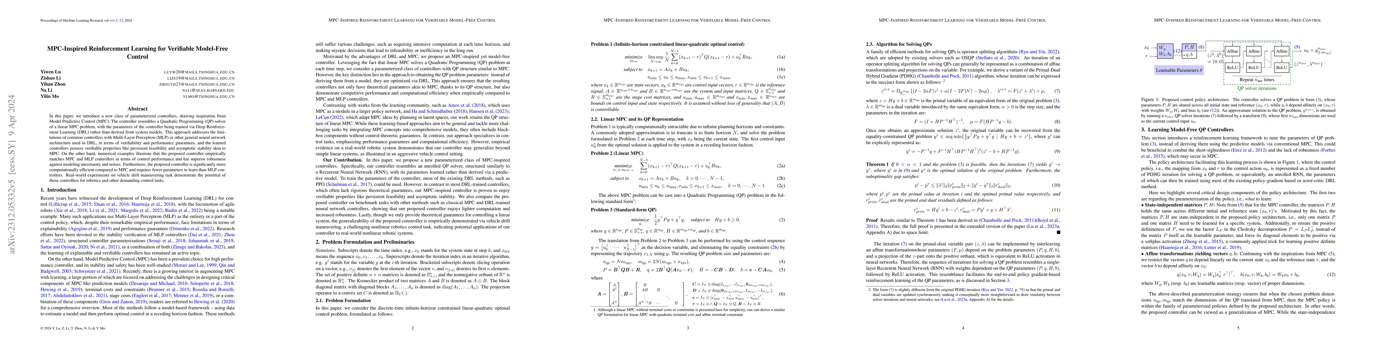Thumbnail for MPC-Inspired Reinforcement Learning for Verifiable Model-Free Control