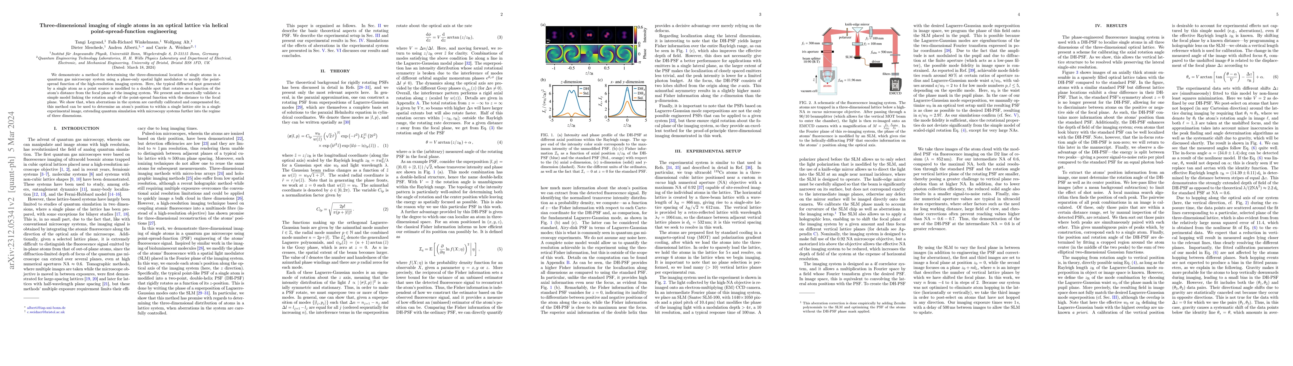 Thumbnail for Three-dimensional imaging of single atoms in an optical lattice via
  helical point-spread-function engineering