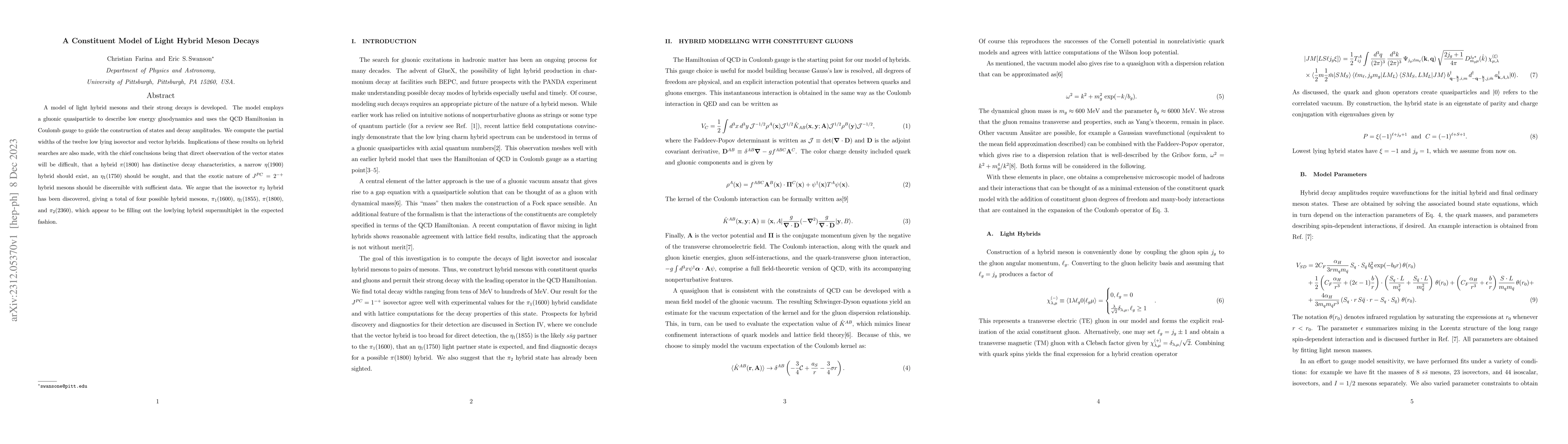 Thumbnail for A Constituent Model of Light Hybrid Meson Decays