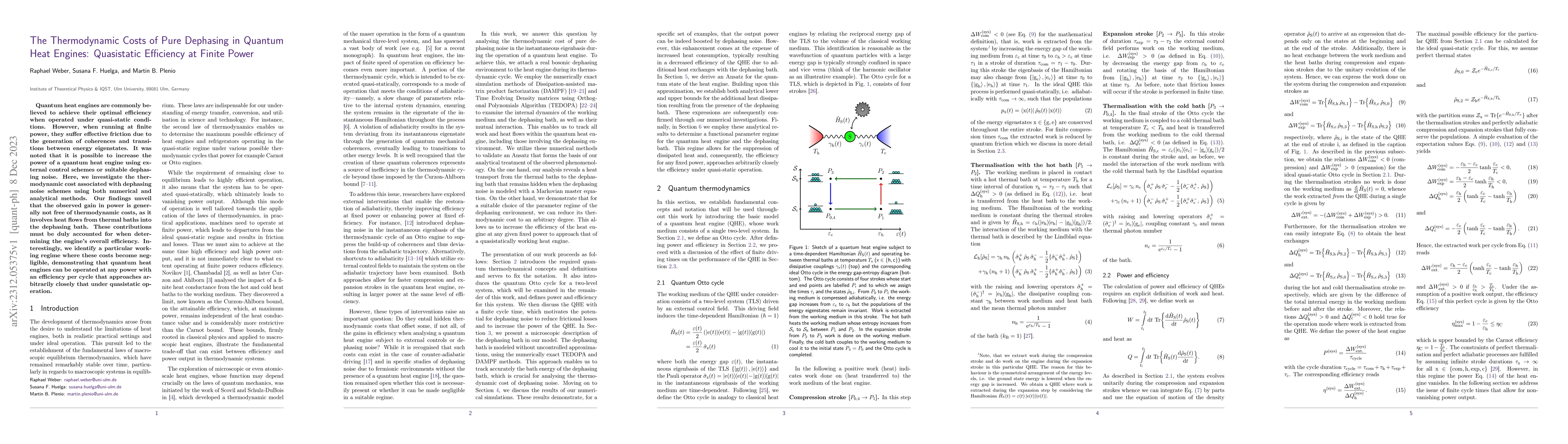 Thumbnail for The Thermodynamic Costs of Pure Dephasing in Quantum Heat Engines:
  Quasistatic Efficiency at Finite Power