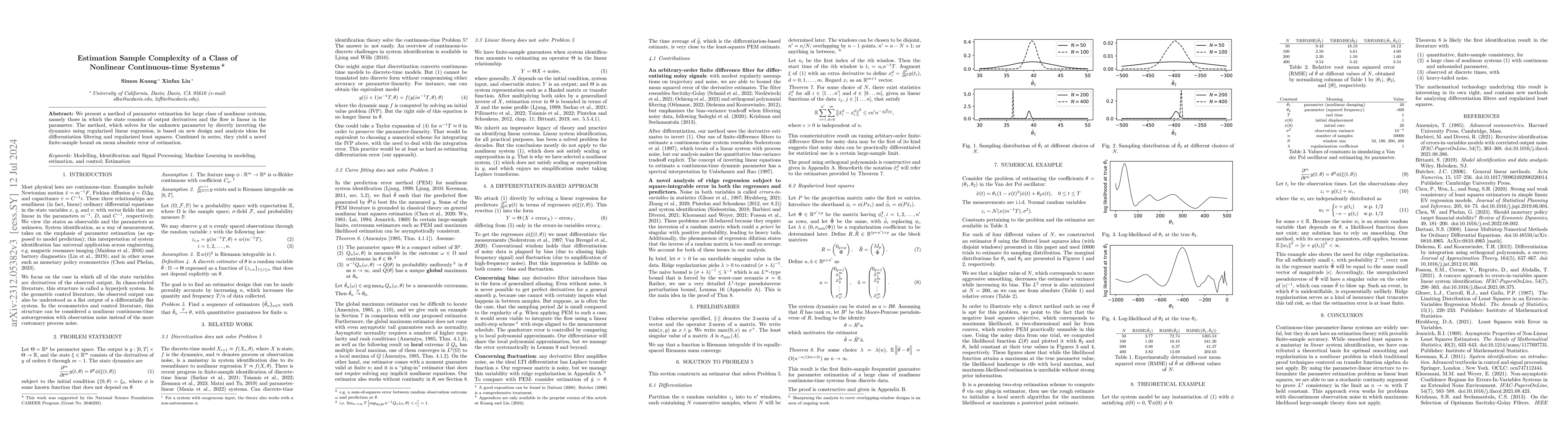 Thumbnail for Estimation Sample Complexity of a Class of Nonlinear Continuous-time
  Systems