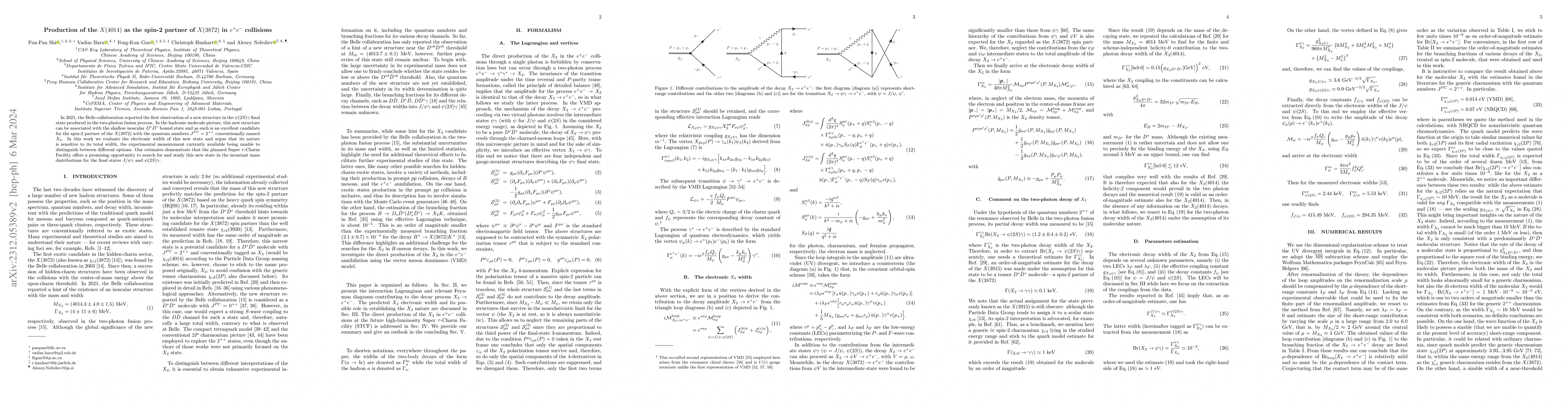 Thumbnail for Production of the $X(4014)$ as the spin-2 partner of $X(3872)$ in
  $e^+e^-$ collisions