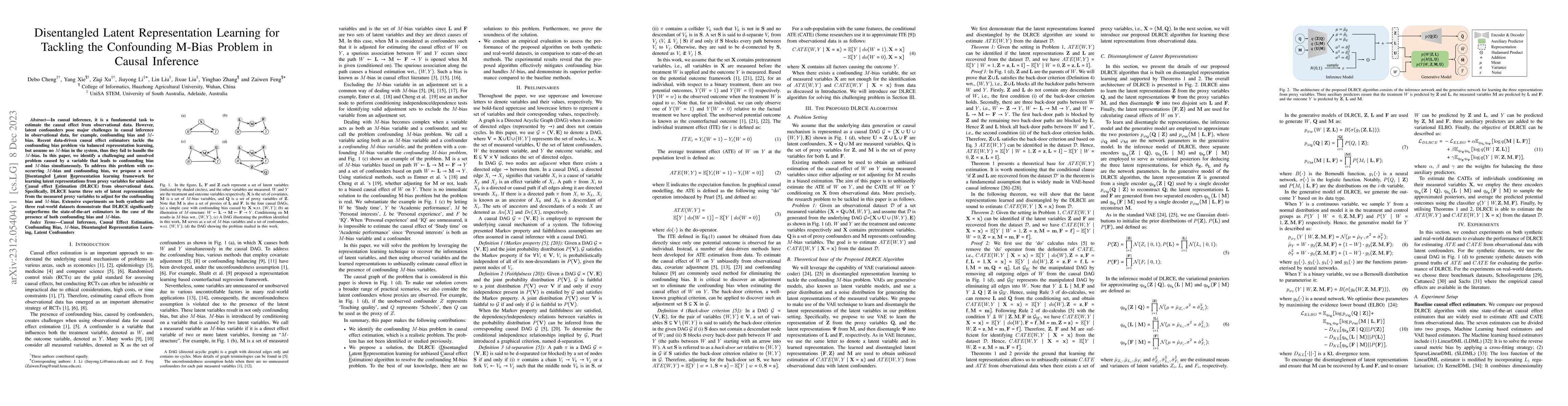 Thumbnail for Disentangled Latent Representation Learning for Tackling the Confounding
  M-Bias Problem in Causal Inference