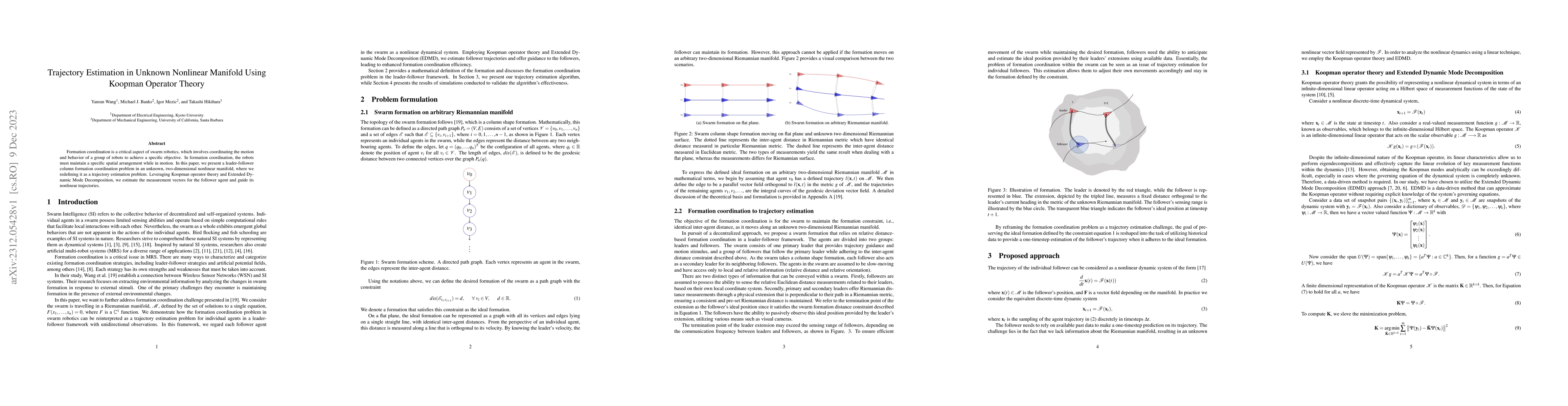 Thumbnail for Trajectory Estimation in Unknown Nonlinear Manifold Using Koopman
  Operator Theory
