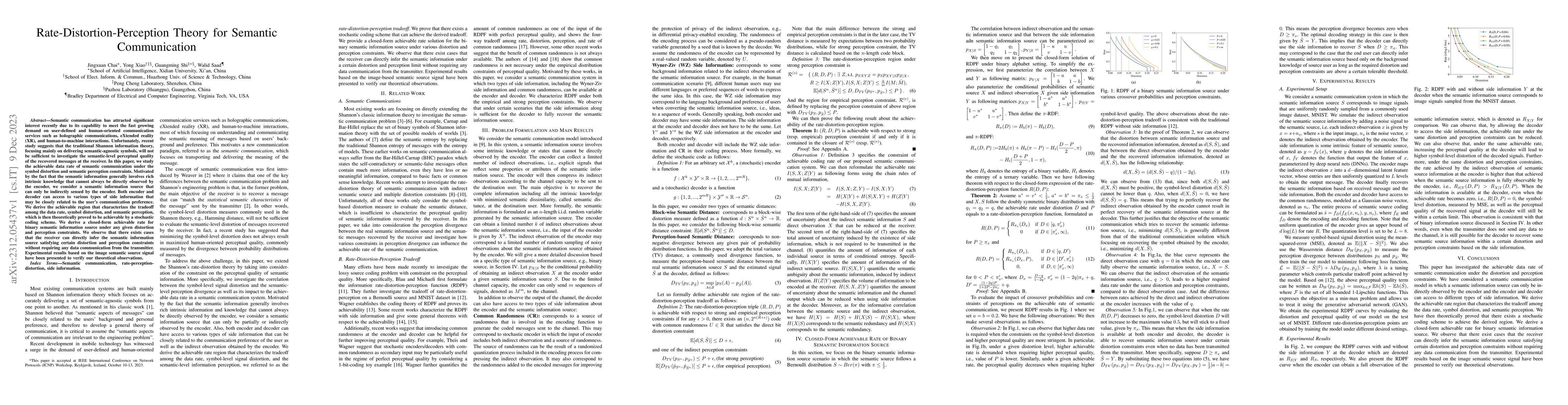 Thumbnail for Rate-Distortion-Perception Theory for Semantic Communication