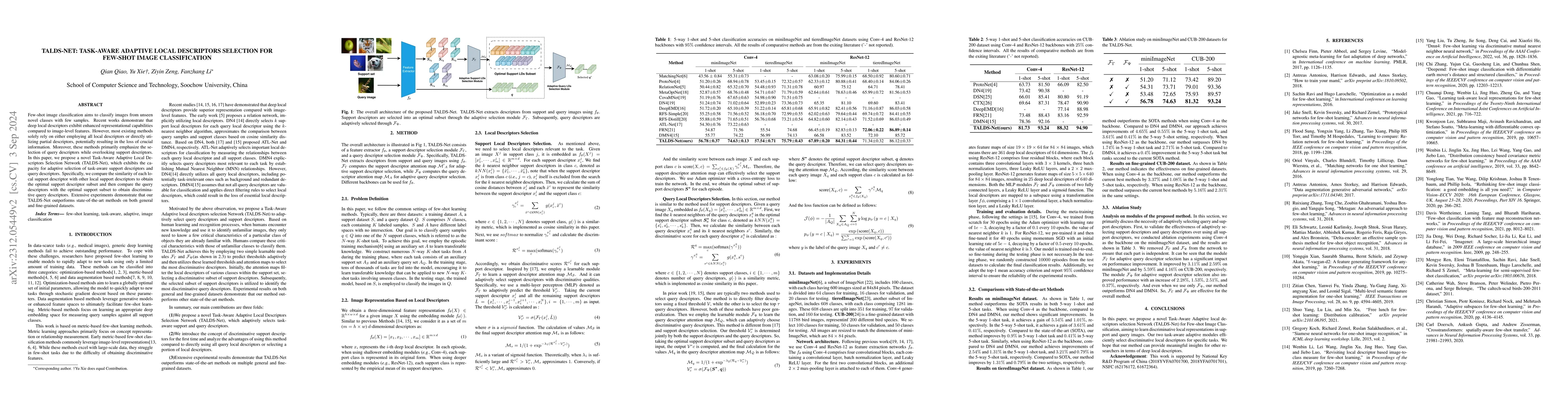 Thumbnail for TALDS-Net: Task-Aware Adaptive Local Descriptors Selection for Few-shot
  Image Classification