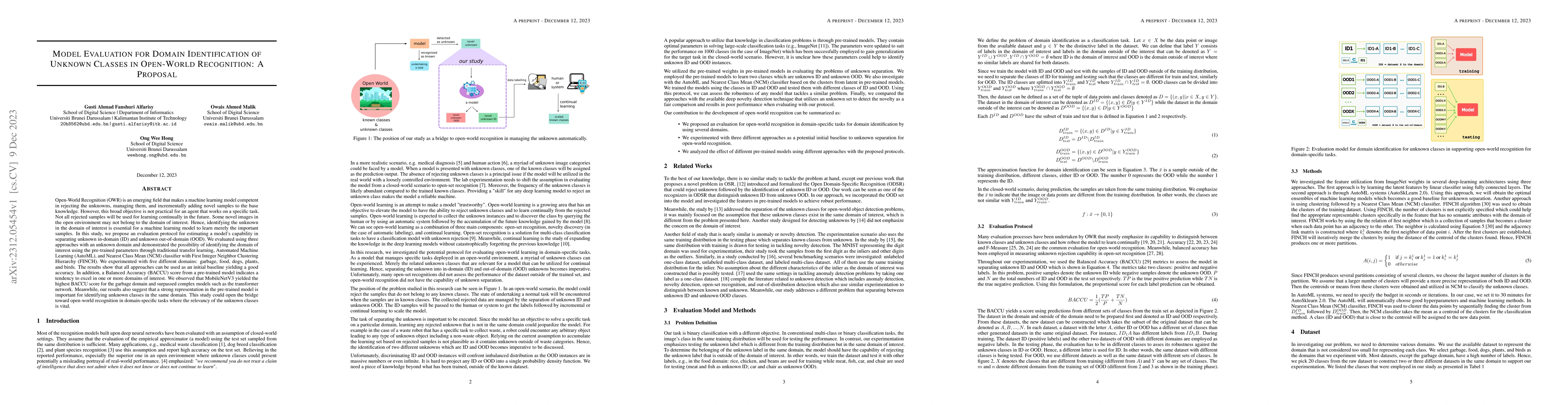 Thumbnail for Model Evaluation for Domain Identification of Unknown Classes in
  Open-World Recognition: A Proposal