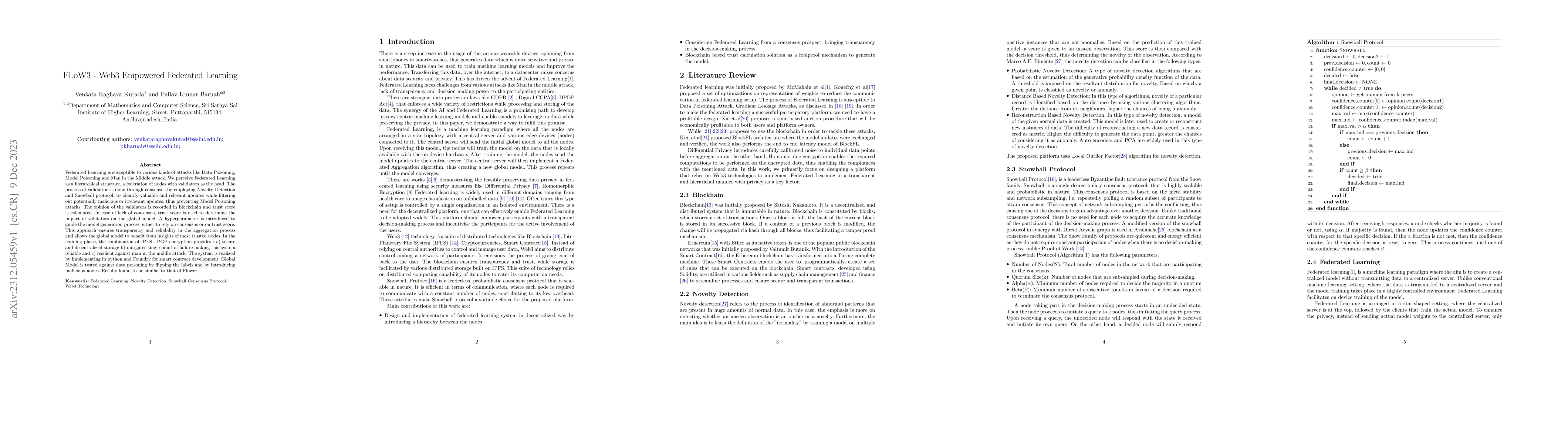 Thumbnail for FLoW3 -- Web3 Empowered Federated Learning