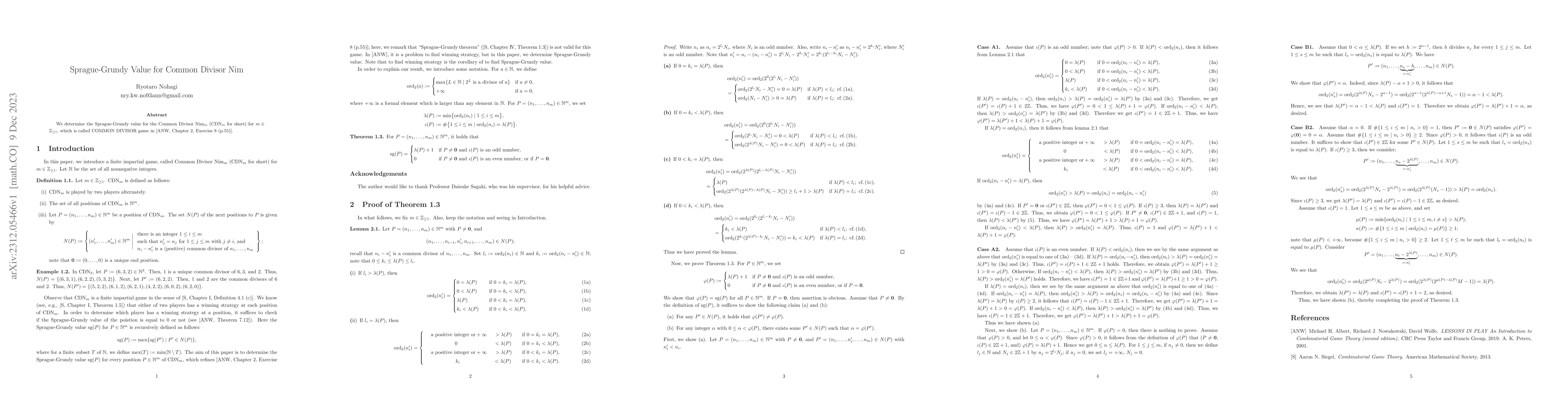 Thumbnail for Sprague-Grundy Value for Common Divisor Nim