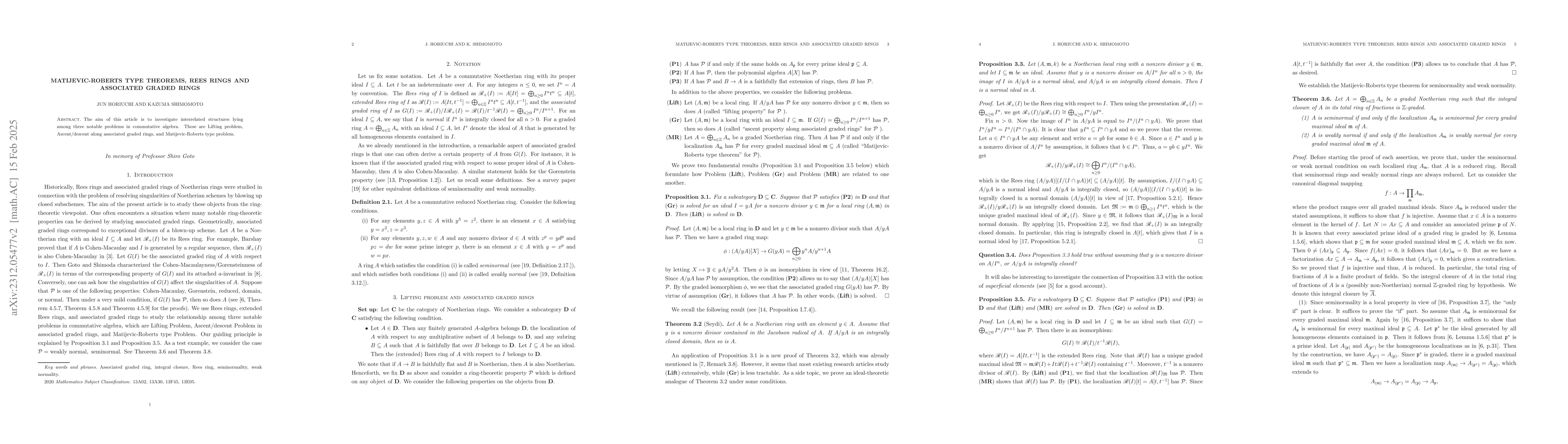 Thumbnail for Matijevic-Roberts type theorems, Rees rings and associated graded rings