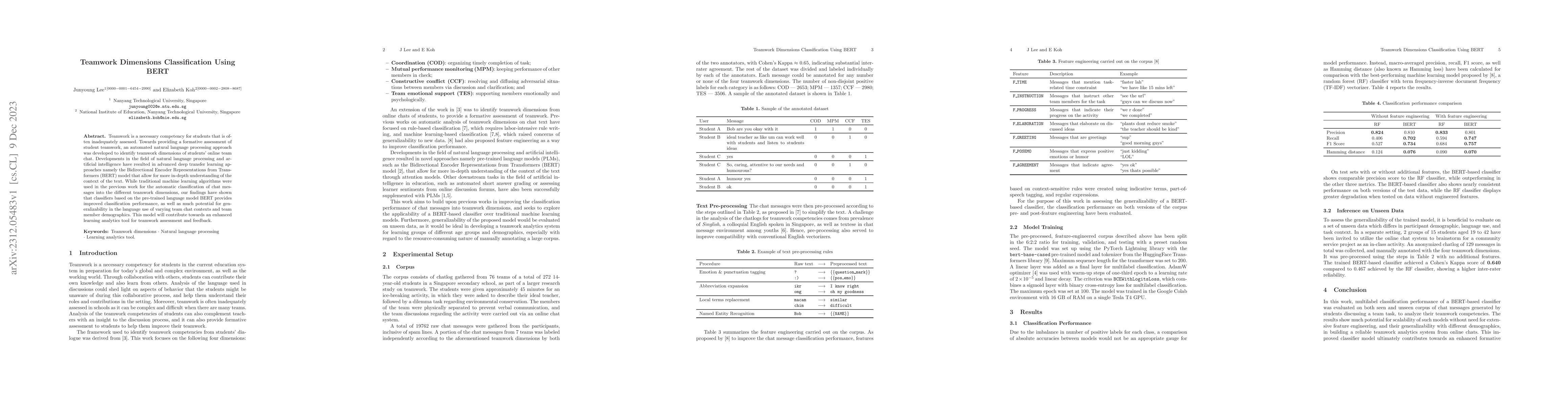 Thumbnail for Teamwork Dimensions Classification Using BERT