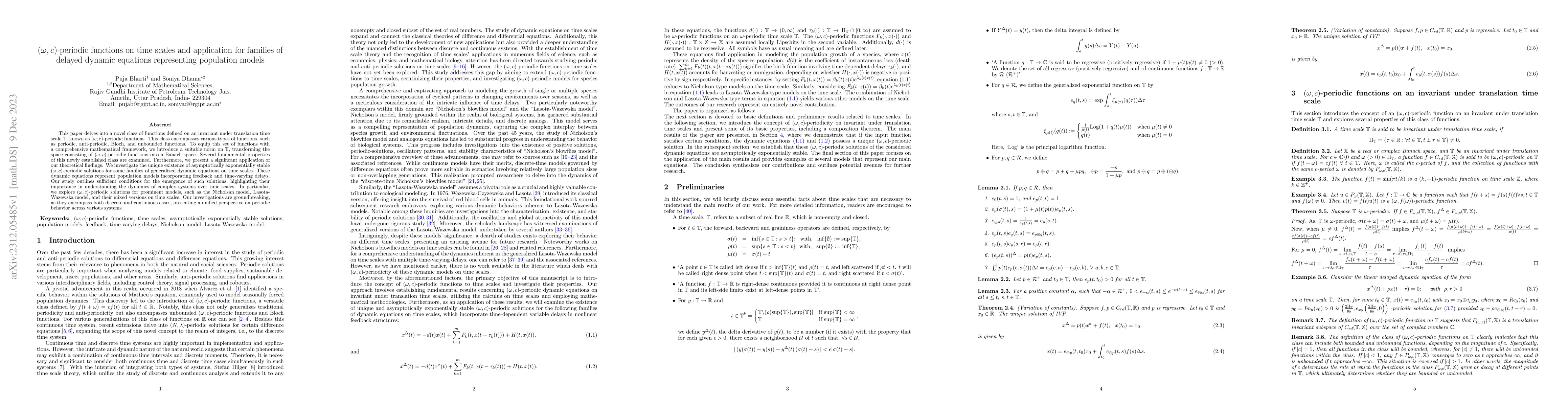 Thumbnail for (w, c)-periodic functions on time scales and application for families of
  delayed dynamic equations representing population models