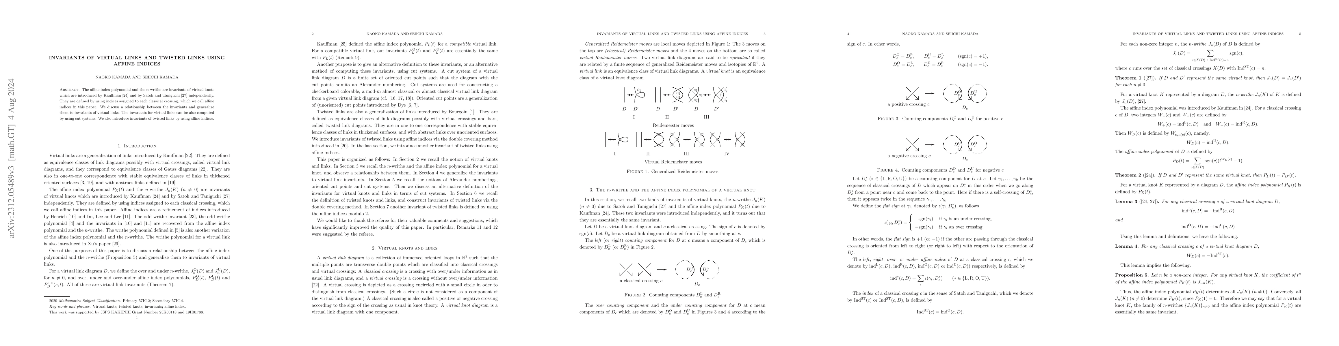 Thumbnail for Invariants of virtual links and twisted links using affine indices
