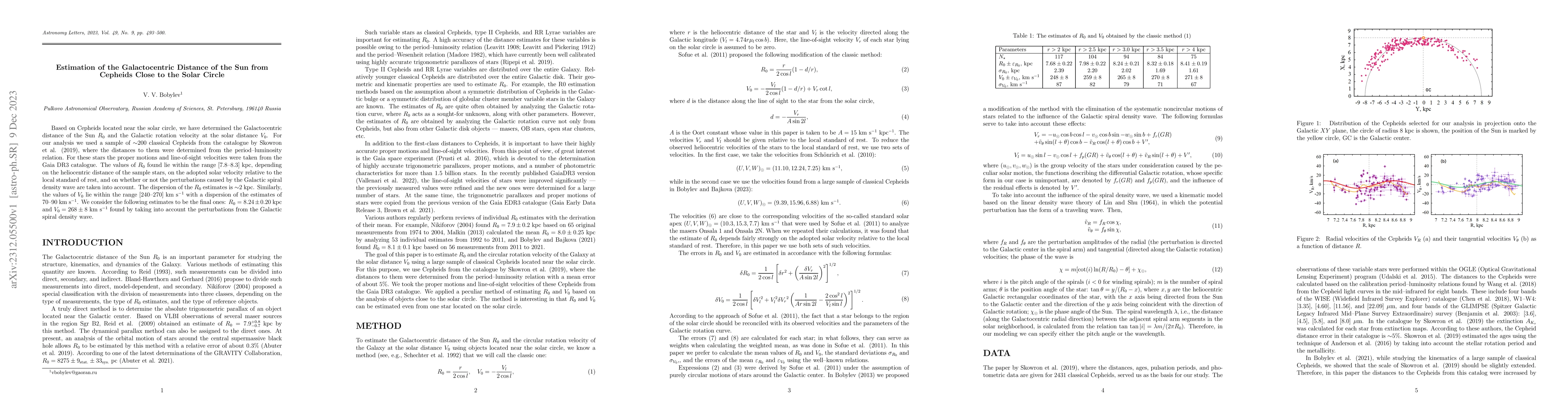 Thumbnail for Estimation of the Galactocentric Distance of the Sun from Cepheids Close
  to the Solar Circle