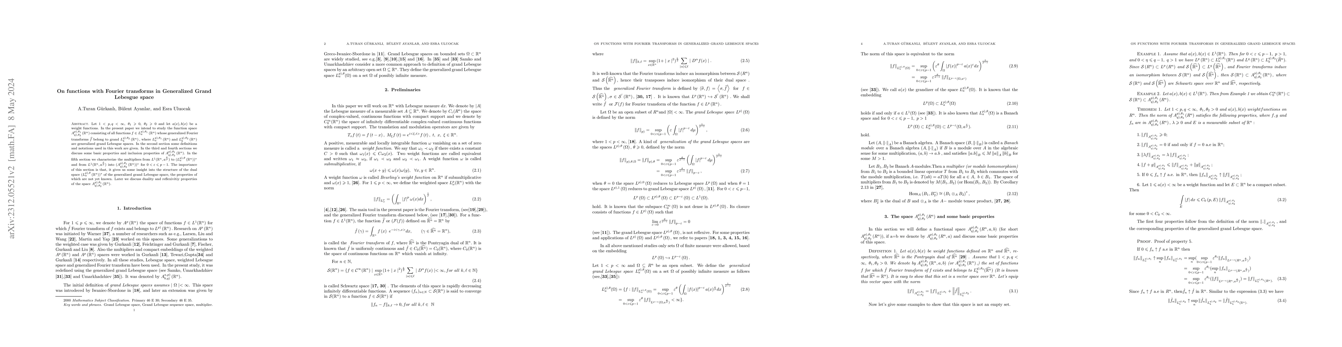 Thumbnail for On functions with Fourier transforms in Generalized Grand Lebesgue space