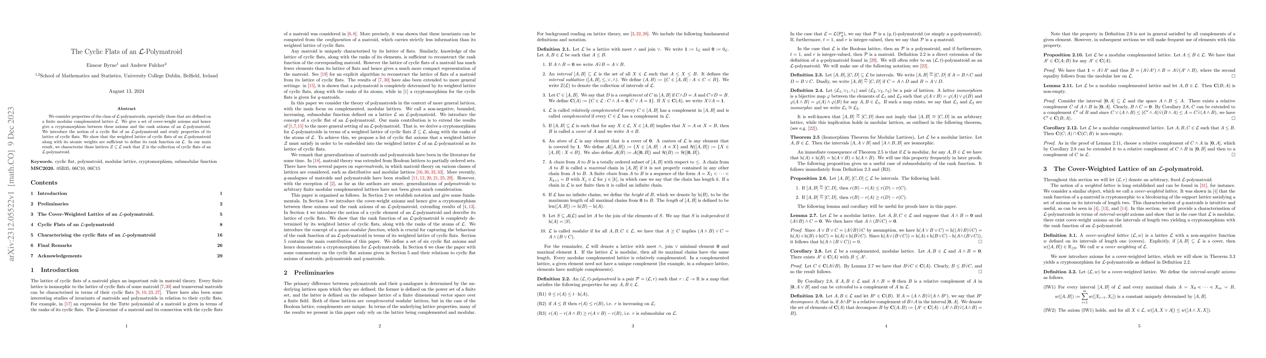 Thumbnail for The cyclic flats of $\mathcal{L}$-polymatroids