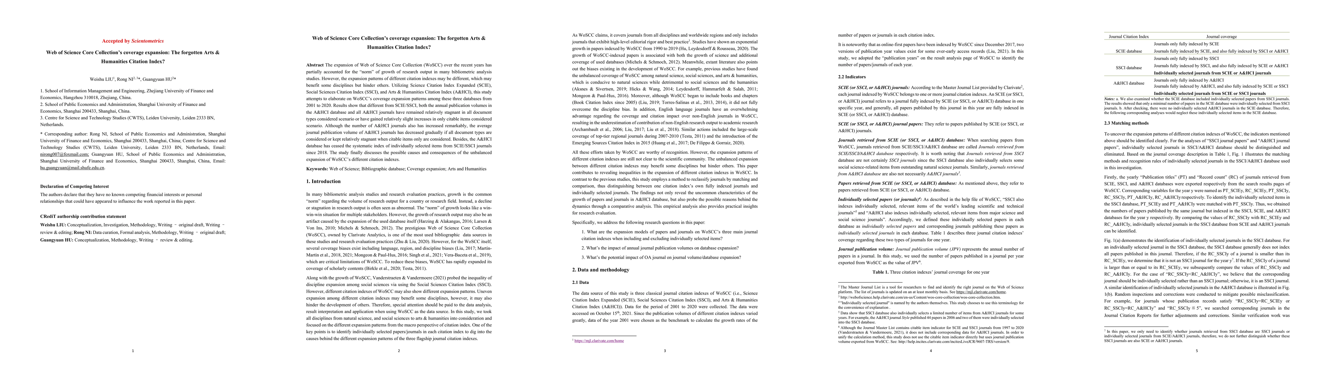 Thumbnail for Web of Science Core Collection's coverage expansion:The forgotten Arts &
  Humanities Citation Index?