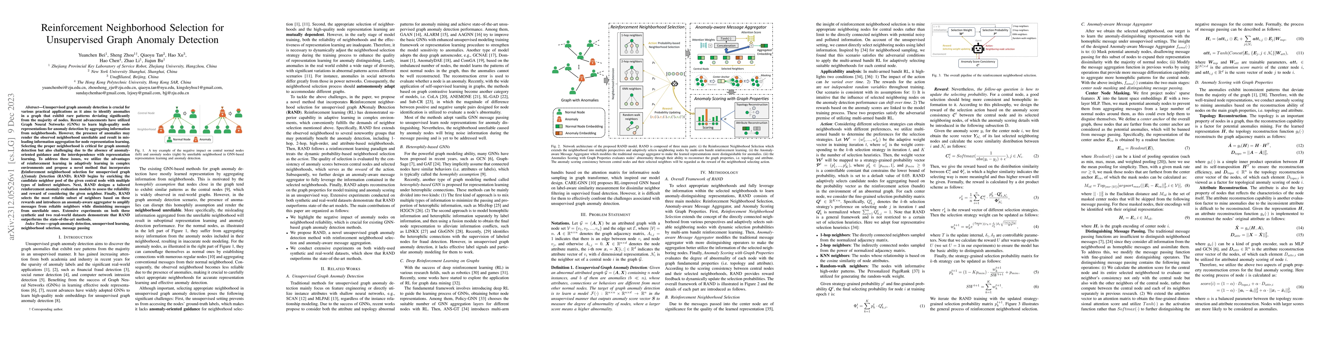 Thumbnail for Reinforcement Neighborhood Selection for Unsupervised Graph Anomaly
  Detection