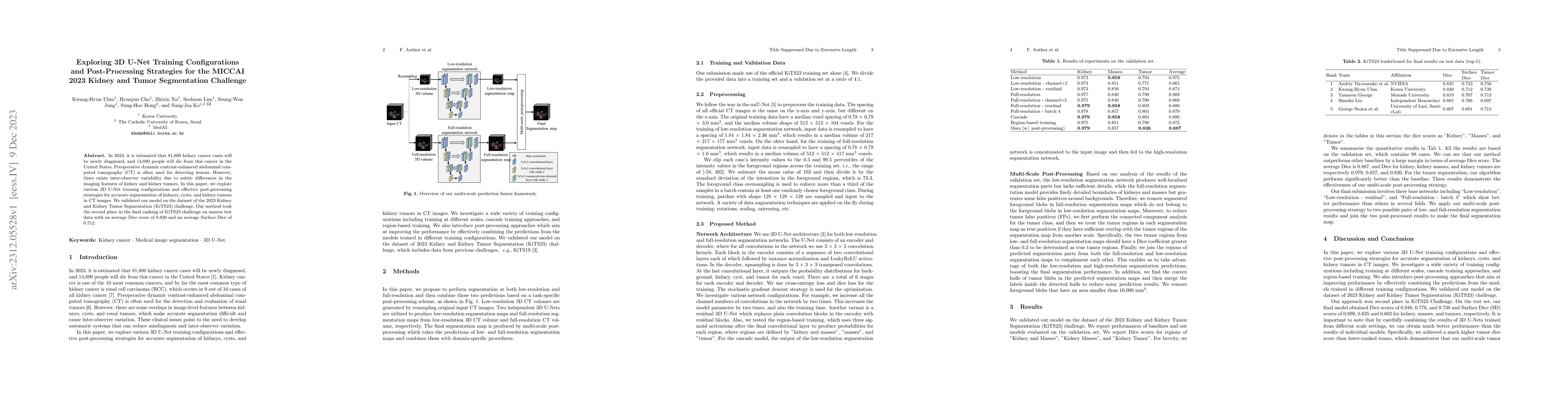 Thumbnail for Exploring 3D U-Net Training Configurations and Post-Processing
  Strategies for the MICCAI 2023 Kidney and Tumor Segmentation Challenge