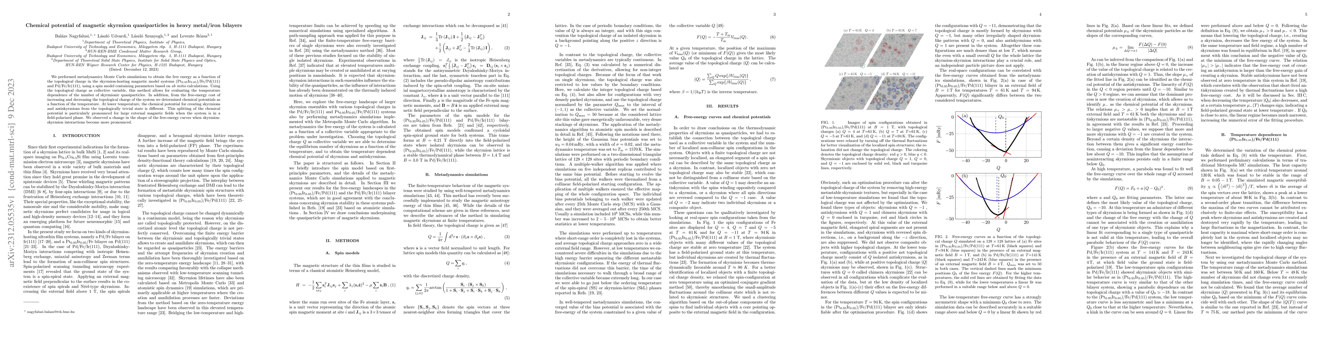Thumbnail for Chemical potential of magnetic skyrmion quasiparticles in heavy
  metal/iron bilayers