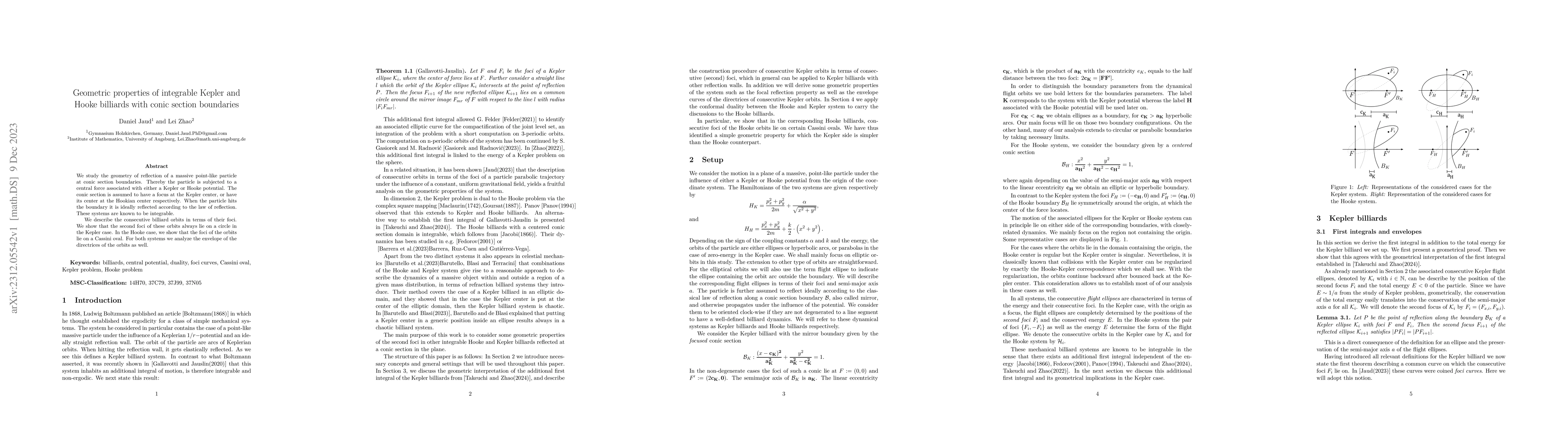 Thumbnail for Geometric properties of integrable Kepler and Hooke billiards with conic
  section boundaries