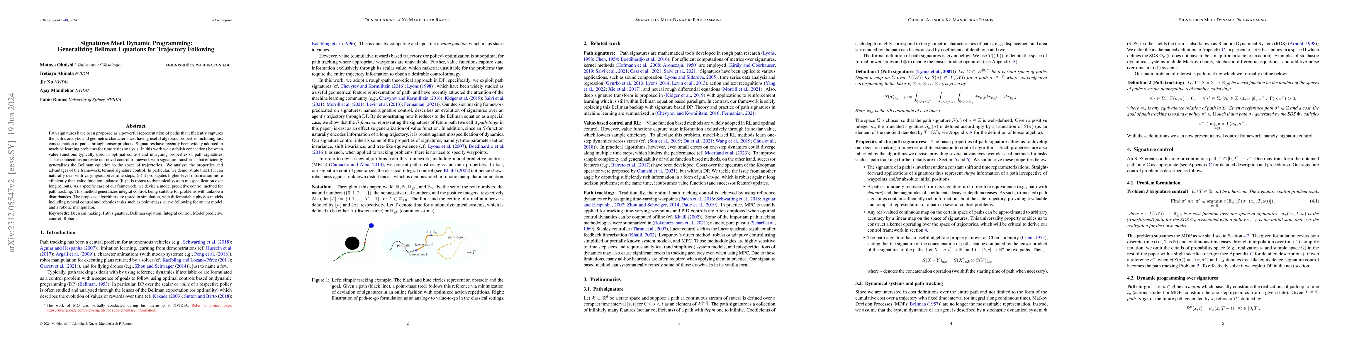 Thumbnail for Signatures Meet Dynamic Programming: Generalizing Bellman Equations for
  Trajectory Following