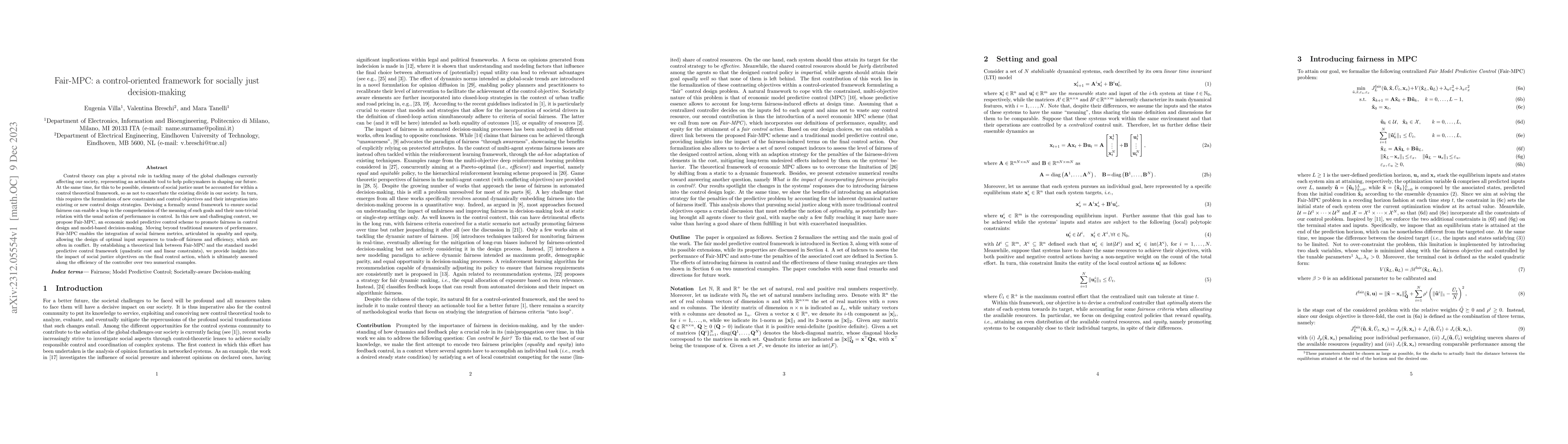 Thumbnail for Fair-MPC: a control-oriented framework for socially just decision-making