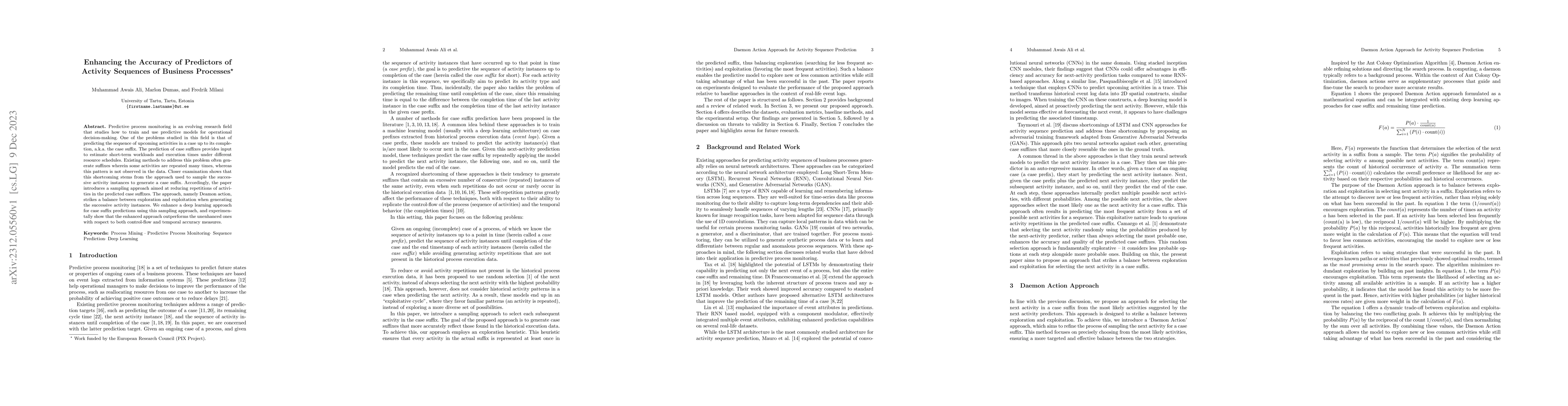 Thumbnail for Enhancing the Accuracy of Predictors of Activity Sequences of Business
  Processes