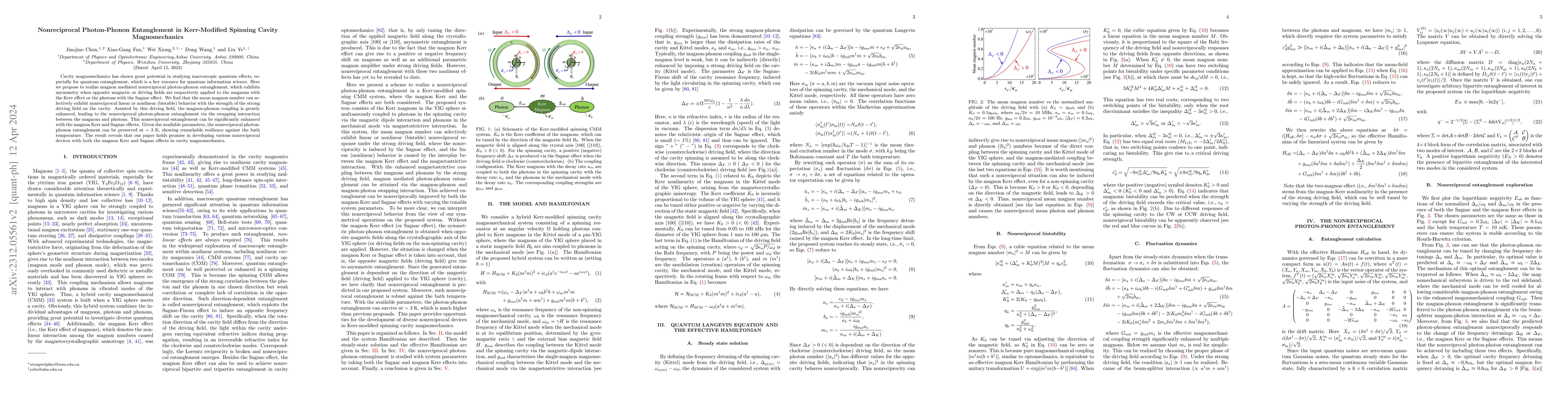 Thumbnail for Nonreciprocal Photon-Phonon Entanglement in Kerr-Modified Spinning
  Cavity Magnomechanics