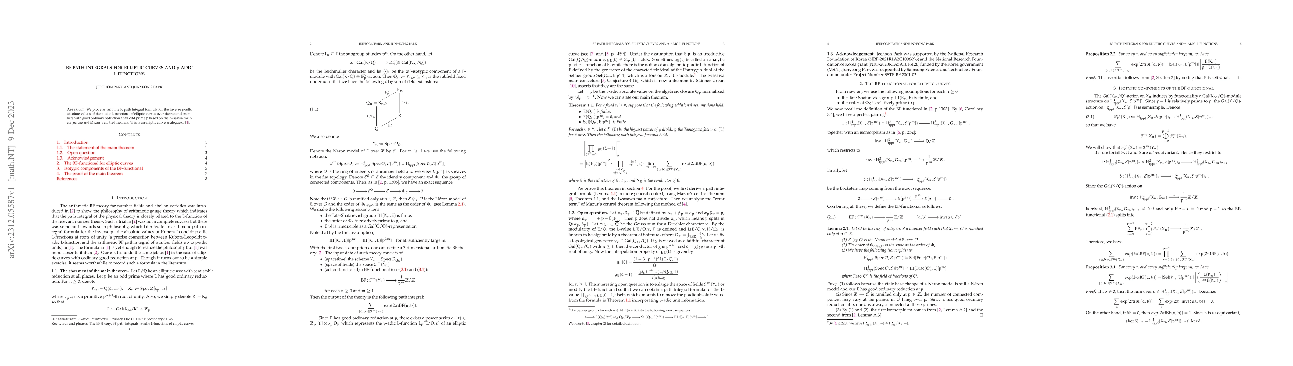 Thumbnail for BF path integrals for elliptic curves and $p$-adic $L$-functions