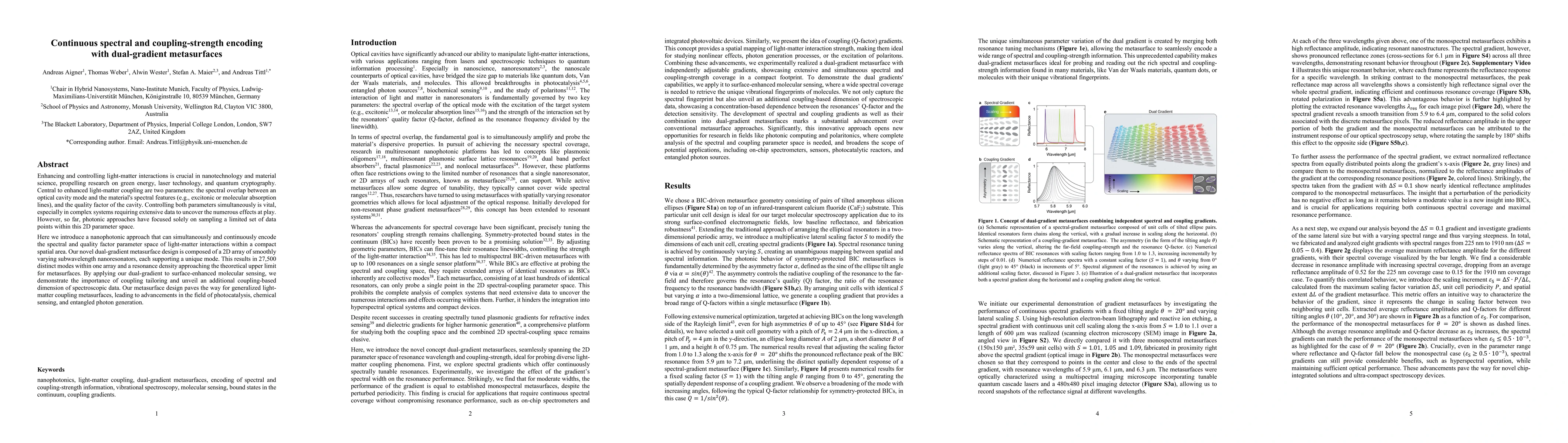 Thumbnail for Continuous spectral and coupling-strength encoding with dual-gradient
  metasurfaces