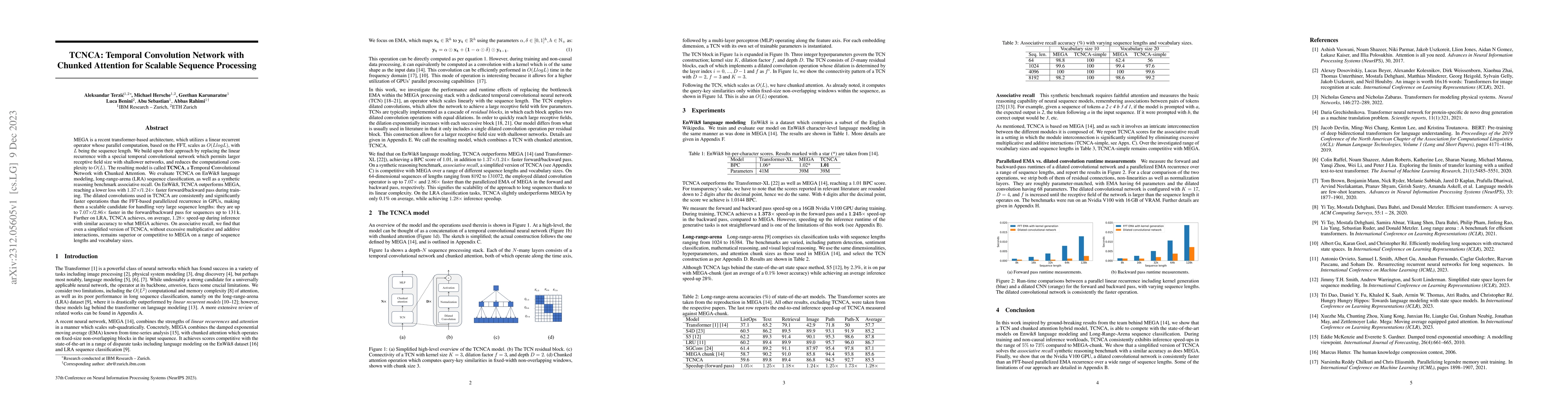 Thumbnail for TCNCA: Temporal Convolution Network with Chunked Attention for Scalable
  Sequence Processing