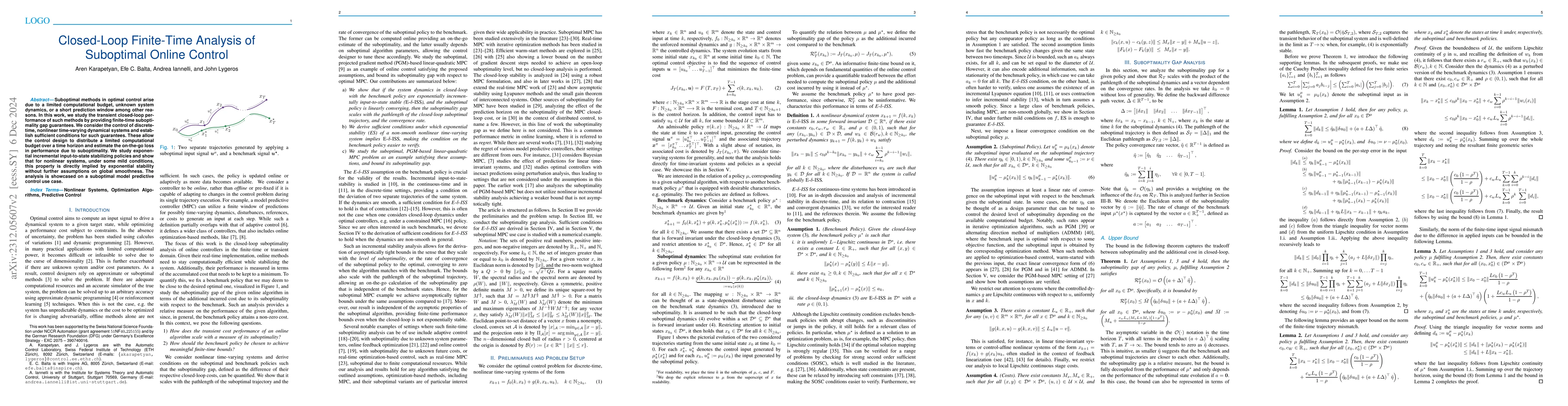 Thumbnail for Closed-Loop Finite-Time Analysis of Suboptimal Online Control