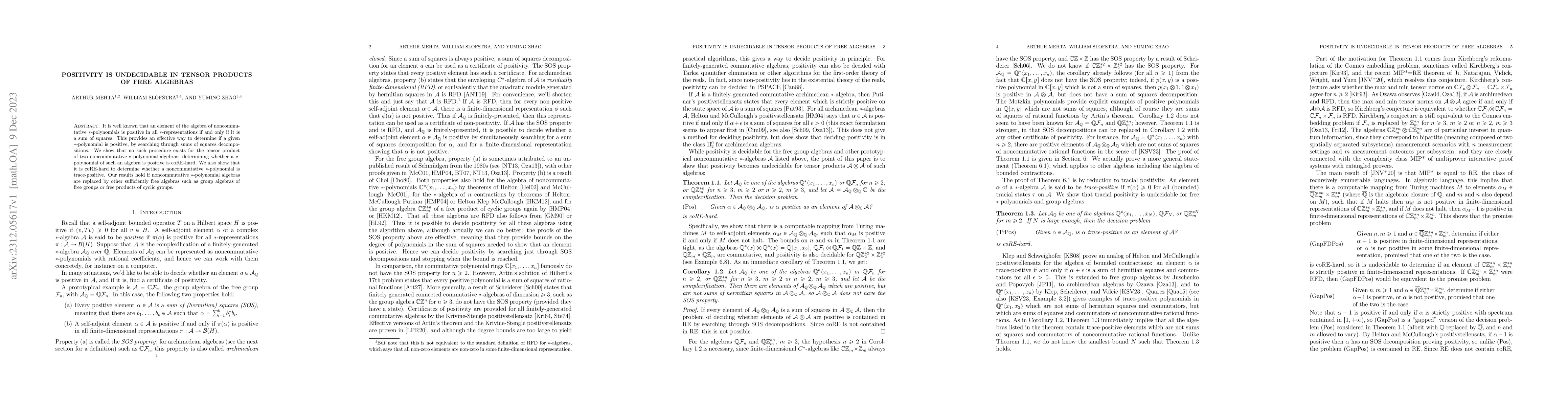 Thumbnail for Positivity is undecidable in tensor products of free algebras