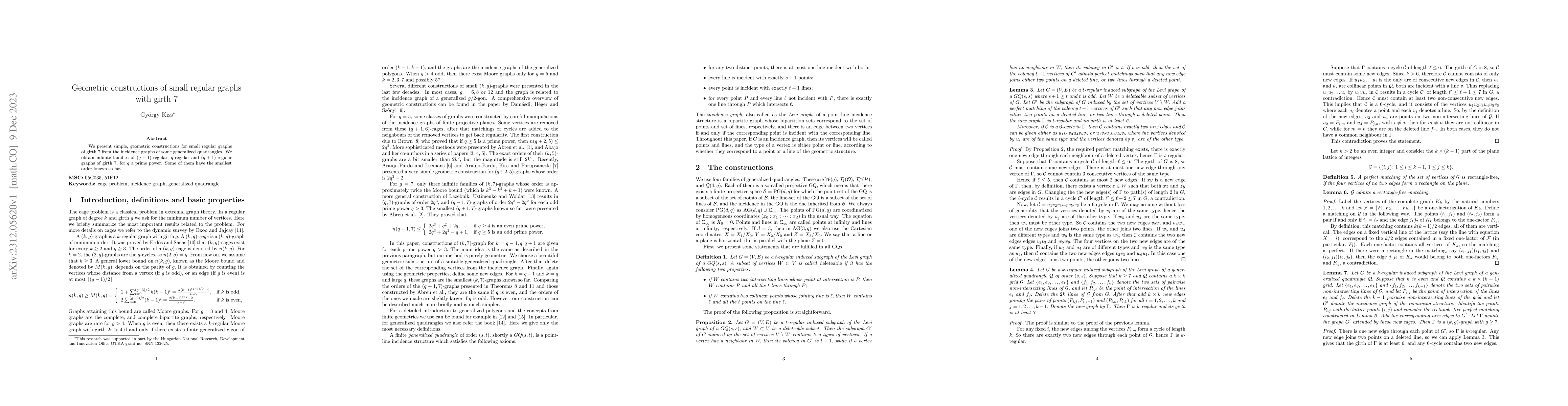 Thumbnail for Geometric constructions of small regular graphs with girth 7