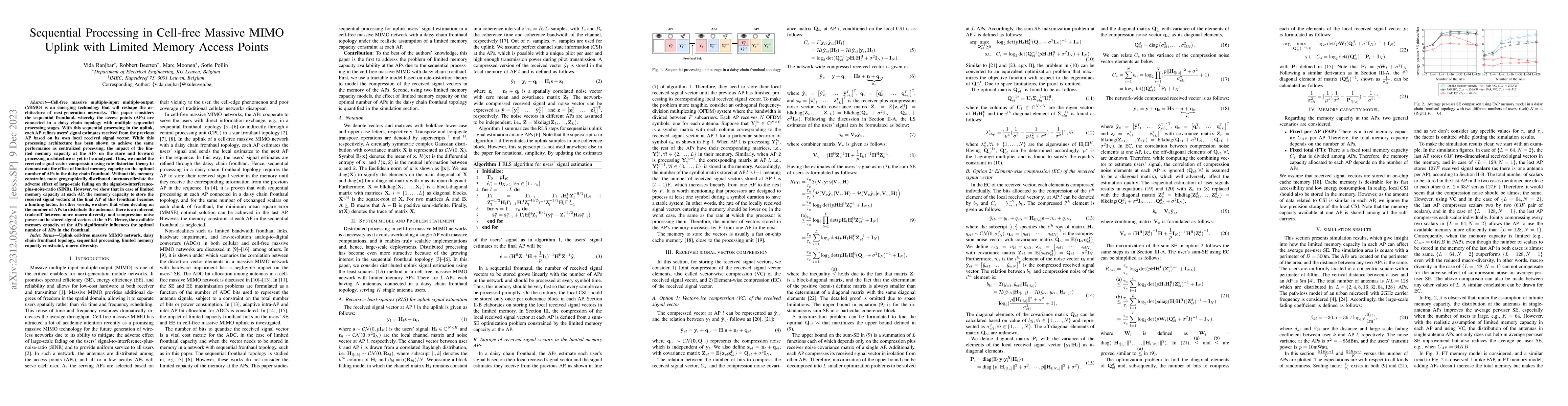 Thumbnail for Sequential Processing in Cell-free Massive MIMO Uplink with Limited
  Memory Access Points