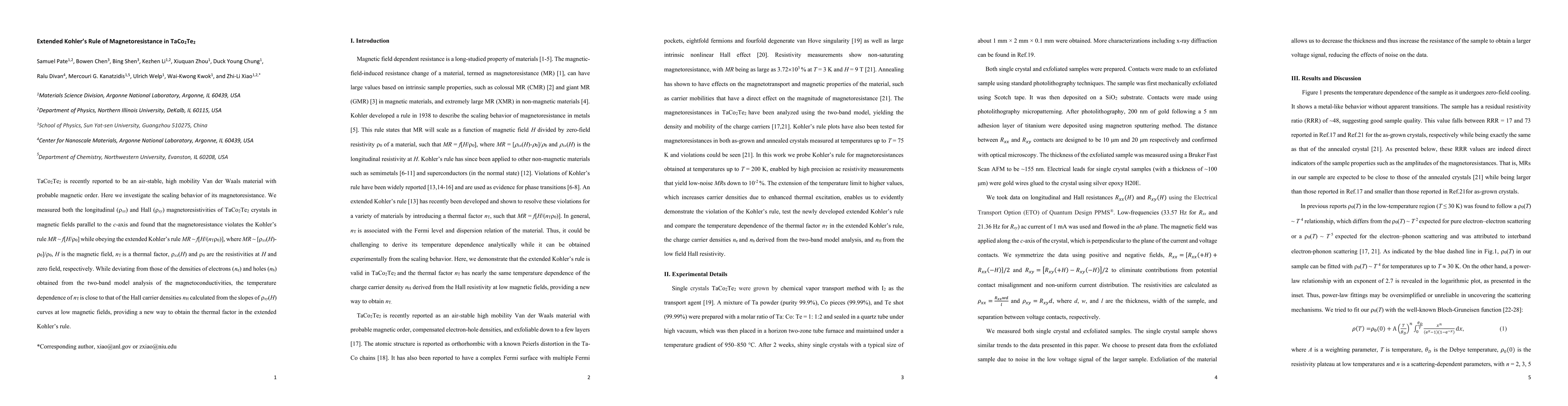 Thumbnail for Extended Kohler's Rule of Magnetoresistance in TaCo$_2$Te$_2$