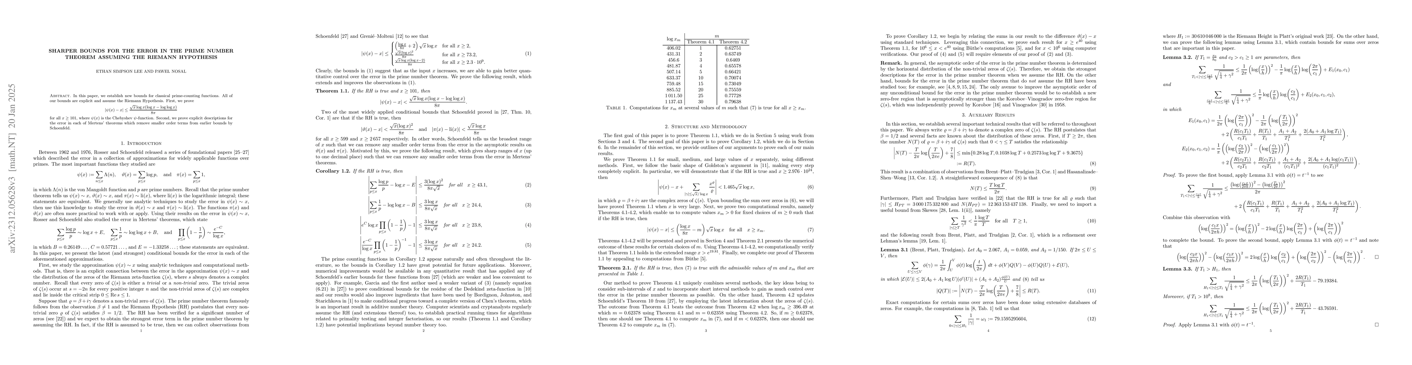 Thumbnail for Sharper bounds for the error in the prime number theorem assuming the
  Riemann Hypothesis