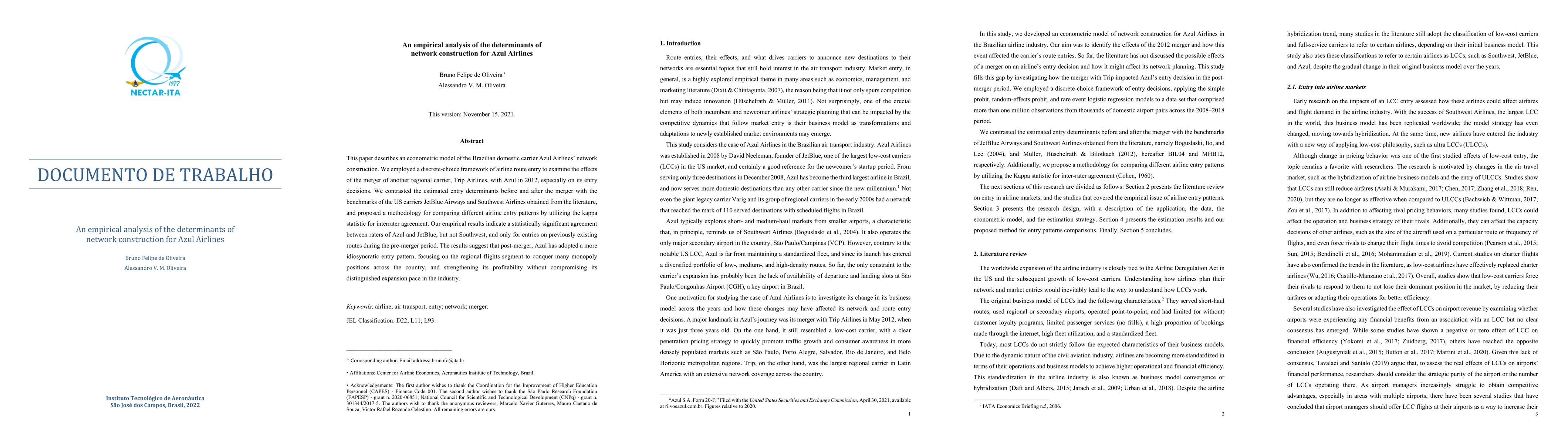 Thumbnail for An empirical analysis of the determinants of network construction for
  Azul Airlines
