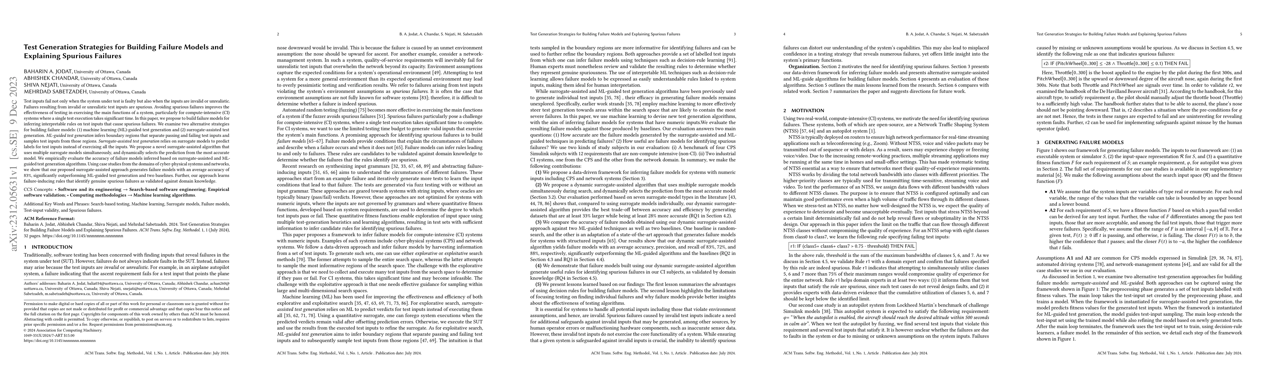 Thumbnail for Test Generation Strategies for Building Failure Models and Explaining
  Spurious Failures