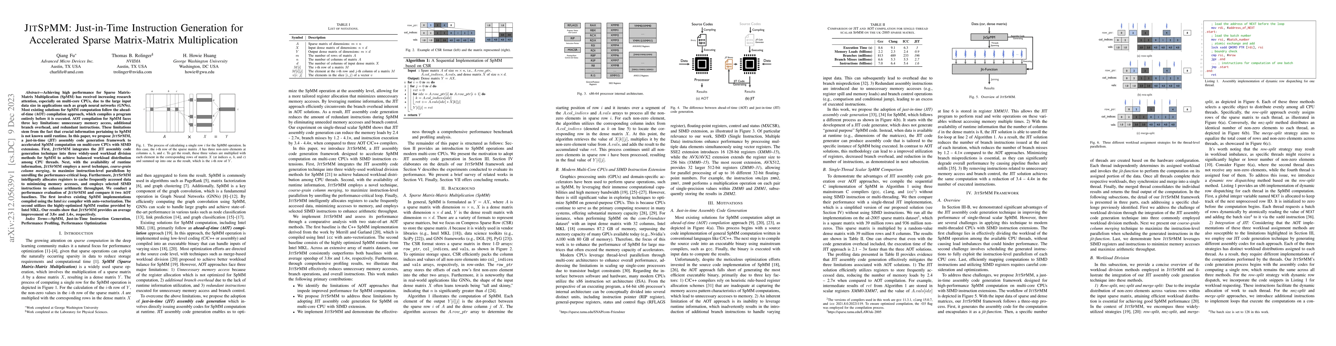 Thumbnail for JITSPMM: Just-in-Time Instruction Generation for Accelerated Sparse
  Matrix-Matrix Multiplication