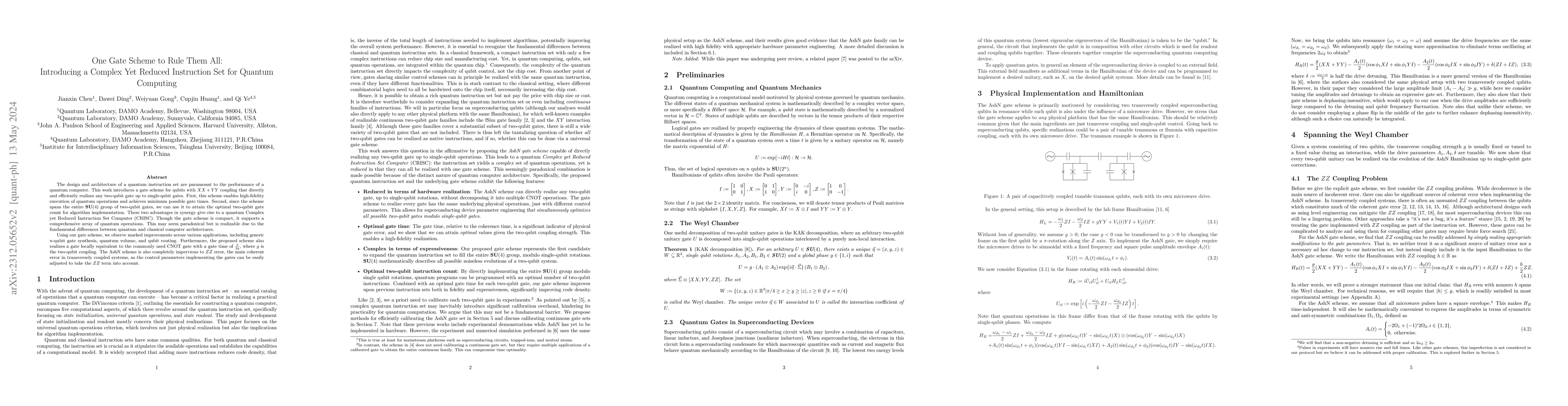 Thumbnail for One Gate Scheme to Rule Them All: Introducing a Complex Yet Reduced
  Instruction Set for Quantum Computing