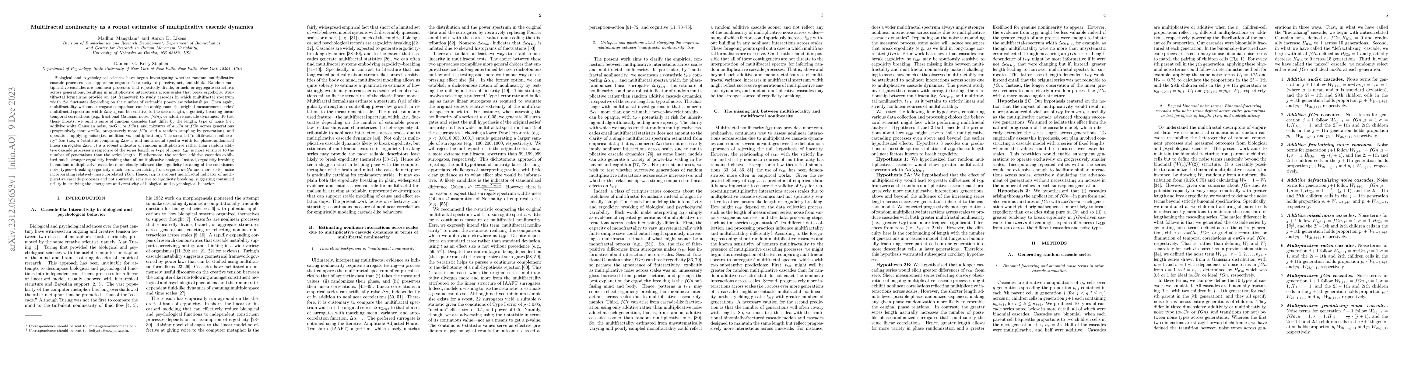 Thumbnail for Multifractal nonlinearity as a robust estimator of multiplicative
  cascade dynamics