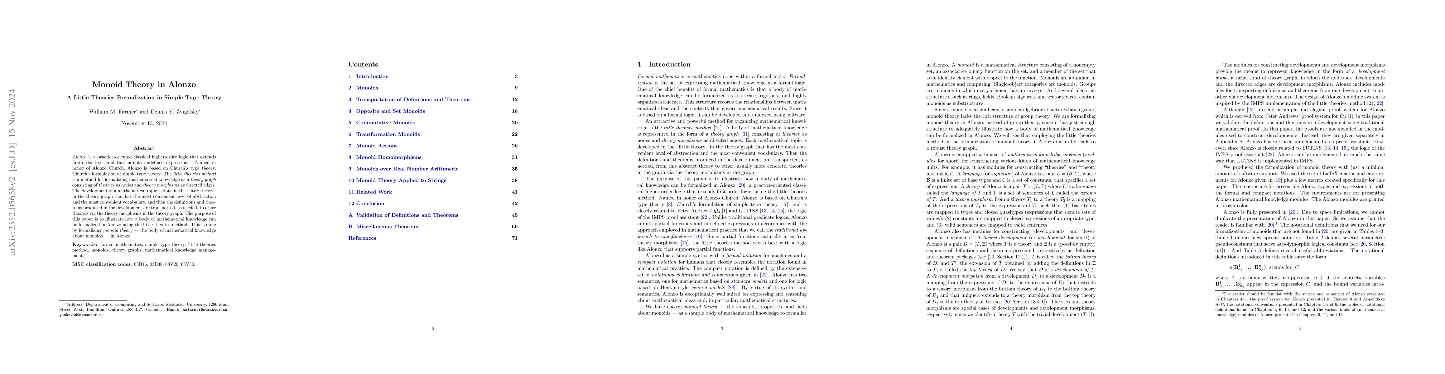 Thumbnail for Monoid Theory in Alonzo: A Little Theories Formalization in Simple Type
  Theory