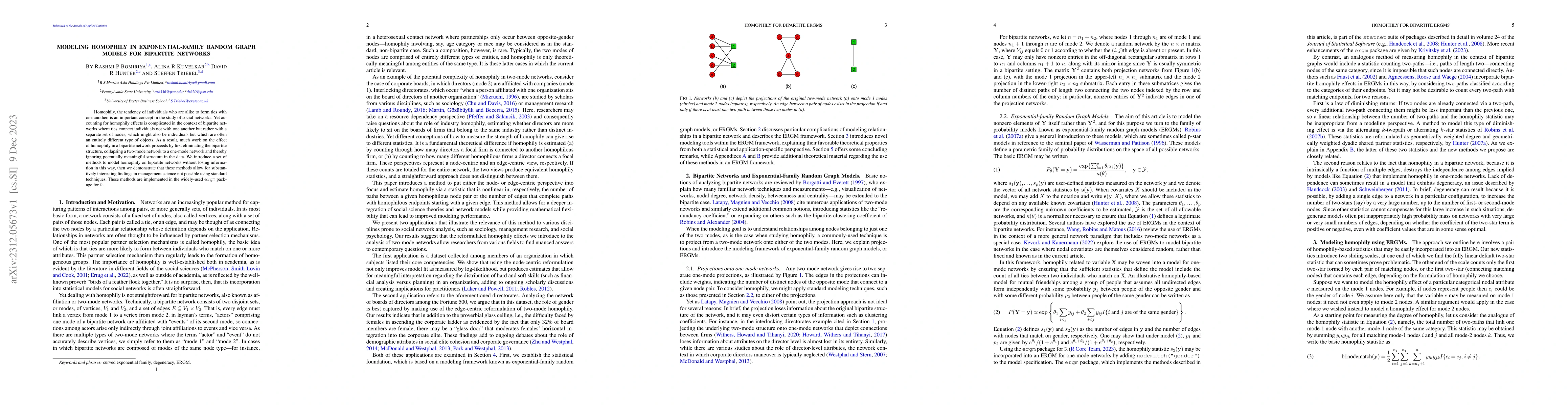 Thumbnail for Modeling Homophily in Exponential-Family Random Graph Models for
  Bipartite Networks